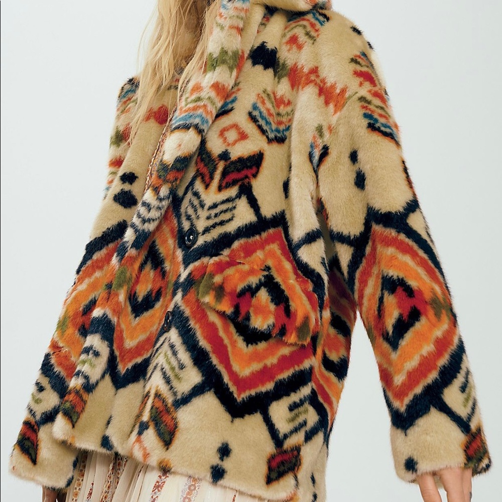 RARE Free People Carmella Vegan Fur Coat (bohemian style statement piece)